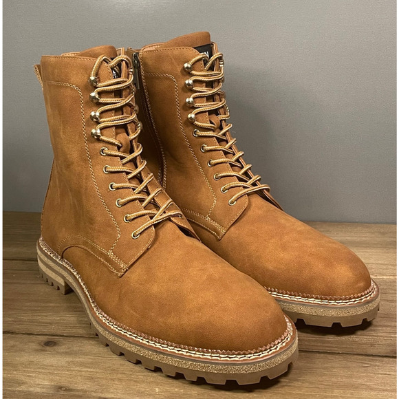MADDEN Men\'s Combat Boots Size 12 Tan Brown Zip Up Lace Up with Ortholite main image 4